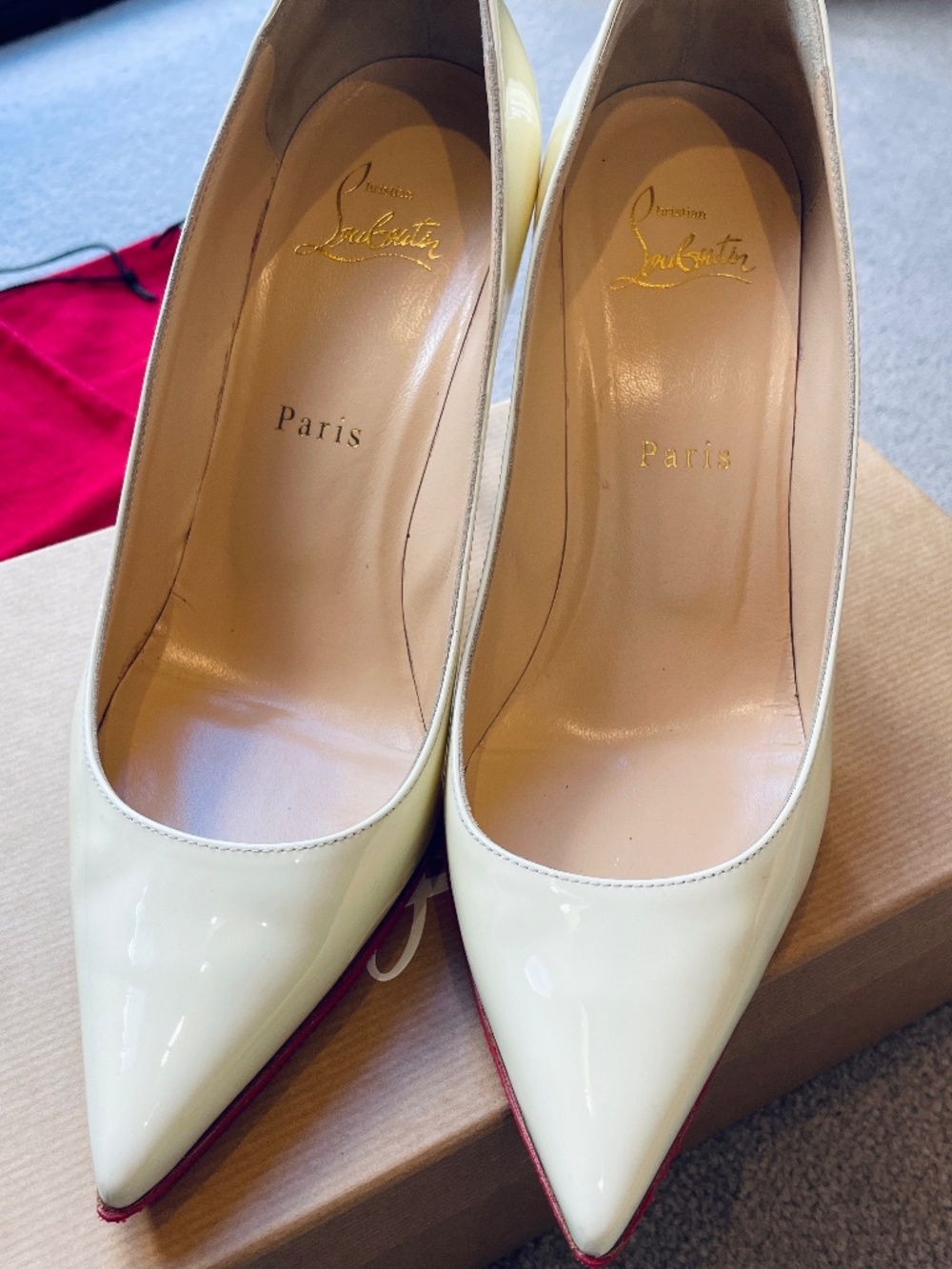 Christian Louboutin Alminette 85 Patent Snow White Pump 37.5 Upgraded Soles
